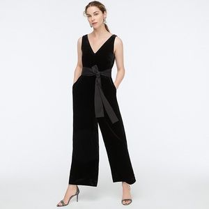 J. Crew V Neck Wide Leg Black Velvet Jumpsuit Size 0